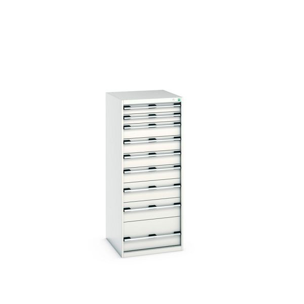 bott cubio Schubladenschrank bestückt, mit 9 Schubladen, BxTxH: 650x750x1600mm, RAL 7035/7035, Lichtgrau, 40027045.16V