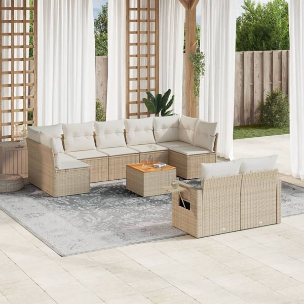 vidaXL 10-tlg. Garten-Sofagarnitur mit Kissen Beige Poly Rattan, 3224714