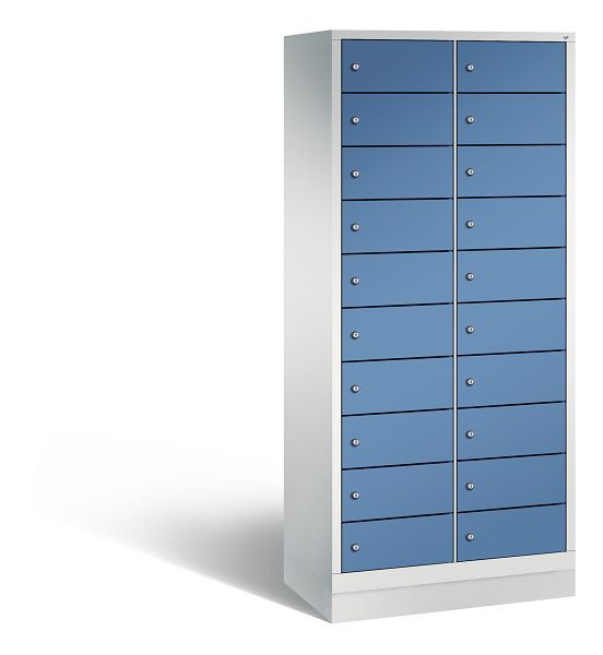 C+P Schließfachschrank Evolo, 20 Fächer, H1800xB810xT500 mm, Grau/Fernblau, 48020-2210 S10143