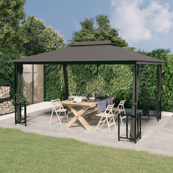 vidaXL Pavillon mit Seitenwänden & Doppeldach 3x4 m Anthrazit, 318544
