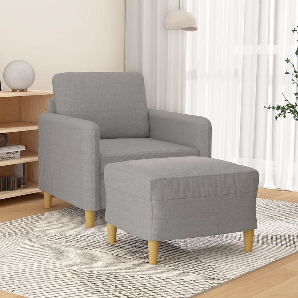 vidaXL Sessel mit Hocker Hellgrau 60 cm Stoff, Füllung: Schaumstoff, 3153587