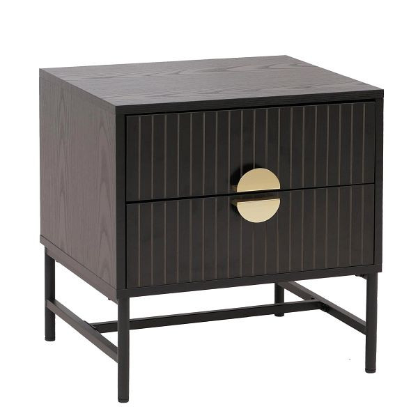 Mendler Nachttisch HWC-O39, Beistelltisch Nachtschrank Schrank, Schublade Melamin MDF Metall 50x48x39cm, Holzoptik schwarz, 112264