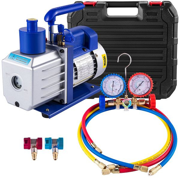 VEVOR 4.8CFM Unterdruckpumpe Vakuumpumpe 1/3HP Mit Messuhr Drehschieber Klimaanlagen, 4.8CFM1/3HPZKB3F1V2