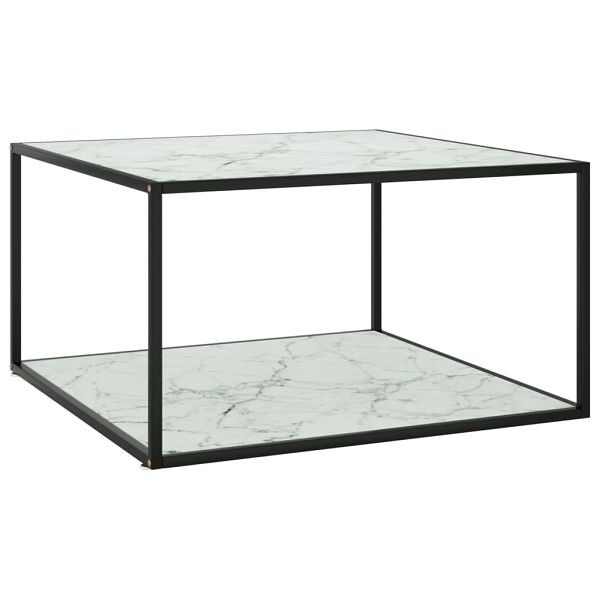 vidaXL Couchtisch Schwarz mit Weißem Glas Marmor-Optik 90x90x50 cm, 322913