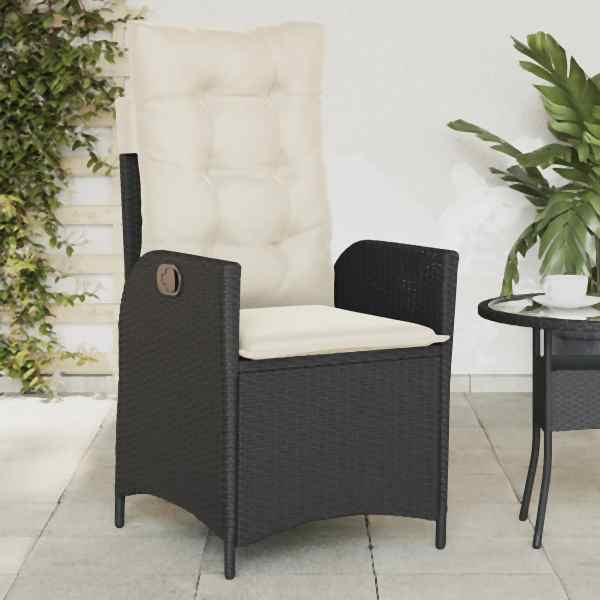 vidaXL Gartensessel Verstellbar mit Kissen Schwarz Poly Rattan, UV-beständig, 365256