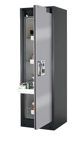 asecos Feuerbeständiger Gefahrstoffschrank Select W-64R, 4 Auszugswannen, Tür silber (rechts), 201010