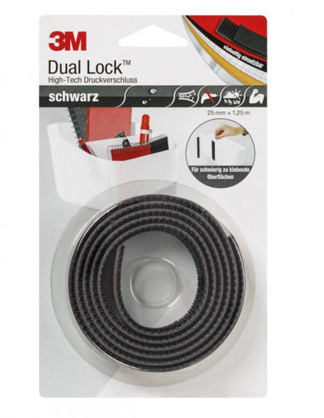 3M Dual Lock SJ3870, schwarz, 1,25 m x 25,4 mm x 6,1 mm, VE: 20 Rollen, 7100017792