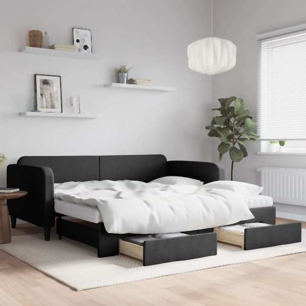 vidaXL Tagesbett Ausziehbar mit Schubladen Schwarz 100x200 cm Stoff, 3196877