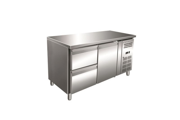 Gastro-Inox Edelstahl GN Kühltisch mit 1 Tür und 2 Schubladen, Umluftkühlung, 202.223