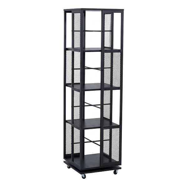 Mendler Bücherregal HWC-P13, Standregal Drehregal, Rollen drehbar, Metall Industrial Melamin MVG 147x40x40cm, schwarz, 139635