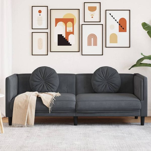 vidaXL Sofa mit Kissen 3-Sitzer Dunkelgrau Samt, 372643
