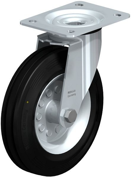 Blickle LE-VE 200R-EL Stahlblech-Lenkrolle mit Anschraubplatte, Vollgummi, Schwarz, 588624