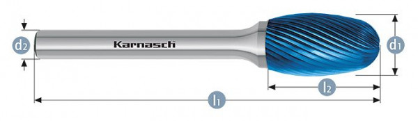 Karnasch Hartmetall-Frässtift Blue-Tec beschichtet TRE/ HP-5 d1=16 / l2=25/ d2=8 / l1=70mm, VE: 2 Stück, 115043050
