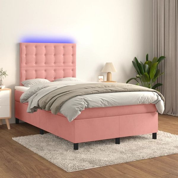 vidaXL Boxspringbett mit Matratze & LED Rosa 120x200 cm Samt, 3136358