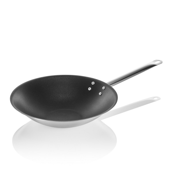 WAS Wok mit Antihaftbeschichtung und abgeflachtem Boden, Ø 38 cm, Chromnickelstahl 18/10, 2273380