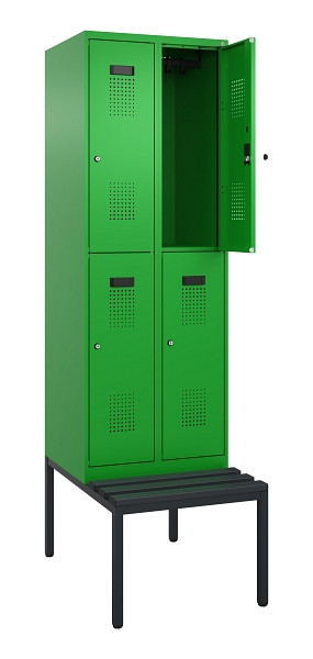 C+P Doppelstock-Spind Evolo PLUS, Bank, 4 Fächer, 2120x600x815mm, 6037/6037, Zylinderschloss, Sitzfläche Kunststoff, Sitzbank, 0493507-20 S10141