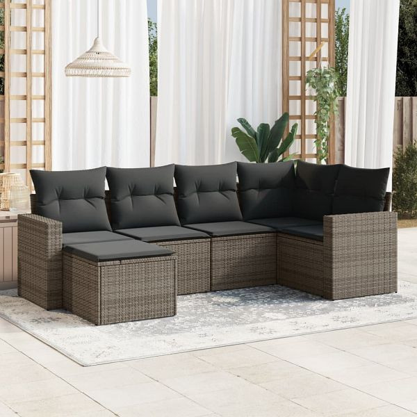 vidaXL 6-teilig Garten-Sofagarnitur mit Kissen Grau Poly Rattan, 3251597