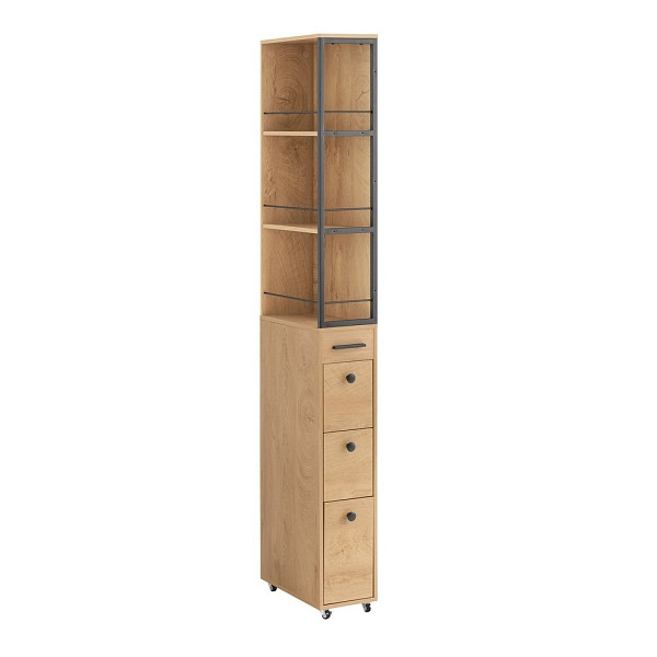 SoBuy Badezimmerschrank mit drei Schubladen Holzfarbe 20x40x170.5cm, Minimalistisch, NSR13-N