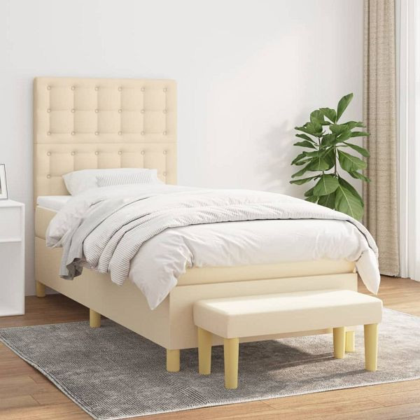 vidaXL Boxspringbett mit Matratze Creme 100x200 cm Stoff, 3137458