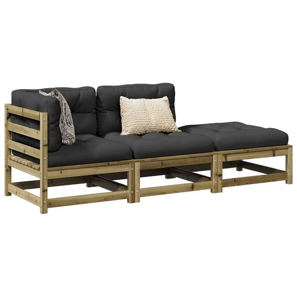 vidaXL 3-teilig Garten-Sofagarnitur mit Kissen Kiefernholz Imprägniert, 3295834