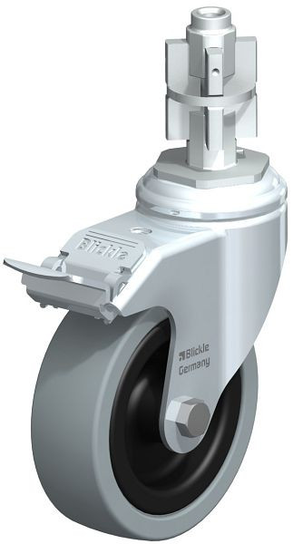 Blickle LKRA-VPA 101G-11-FI-E15 Apparate-Lenkrolle mit Rückenloch & Feststeller, Vollgummi, Grau, 326959