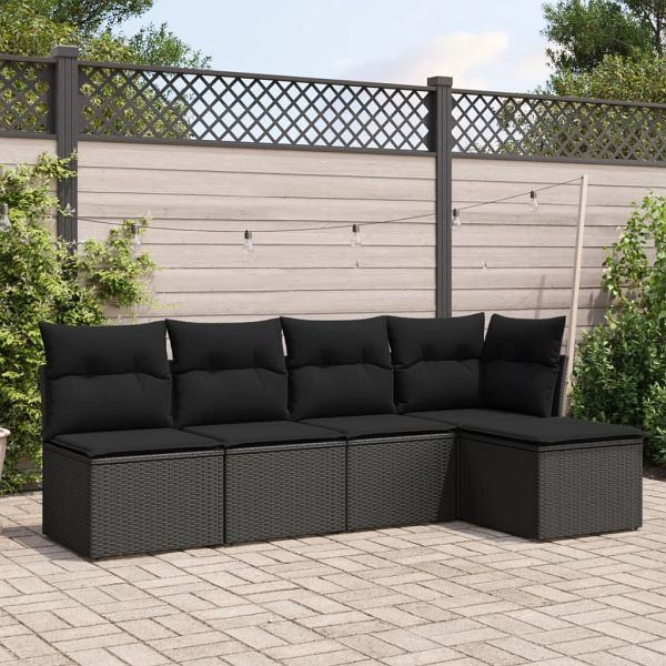 vidaXL 5-teilig Garten-Sofagarnitur mit Kissen Schwarz Poly Rattan, 3217515