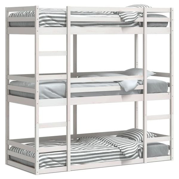 vidaXL Dreifach-Etagenbett Weiß 75x190 cm Massivholz Kiefer, 3284261