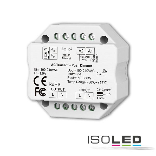 ISOLED Sys-Pro + Zigbee 3.0 Push/Funk Dimmer, 230V AC, 360 VA, Phasenan-/Abschnitt wählbar, 115969