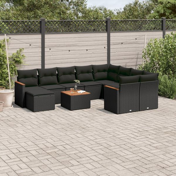 vidaXL 11-teilig Garten-Sofagarnitur mit Kissen Schwarz Poly Rattan, 3258961