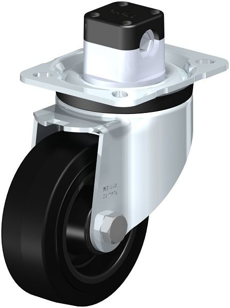 Blickle LK-POEV 100XR-1-CS11 Stahlblech-Lenkrolle, schwere Ausführung, mit Anschraubplatte & Zentralfeststeller, Elastik-Vollgummi, Schwarz, 850936