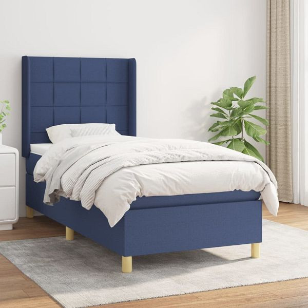 vidaXL Boxspringbett mit Matratze Blau 90x190 cm Stoff, 3131959