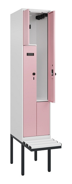C+P Z-Spind Evolo PLUS, Bank, 2 Fächer, 2120x400x815mm, 9016/3015, Drehriegel, Material Sitzfläche Kunststoff, 0490437-122 S10072