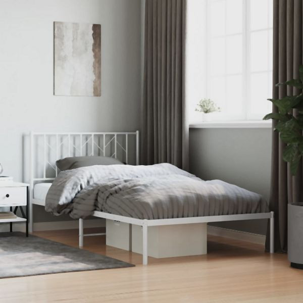 vidaXL Bettgestell mit Kopfteil Metall Weiß 107x203 cm, 374482