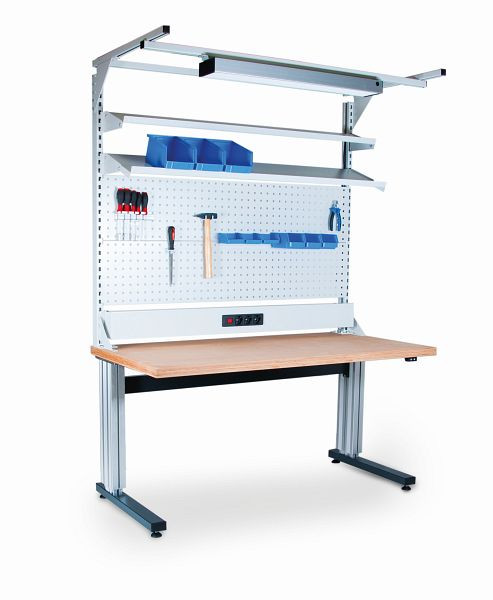 Simplaflex Multiwandaufbau, 2 Tragsäulen, 1 Obergestell, 1 Geräteschiene, 2 Fachböden, 2 Lochwände, B x H 1500 x 1250 mm, CLW15MW06