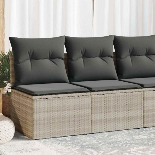 vidaXL 4-tlg. Garten-Sofagarnitur mit Kissen Hellgrau Poly Rattan, 3325238