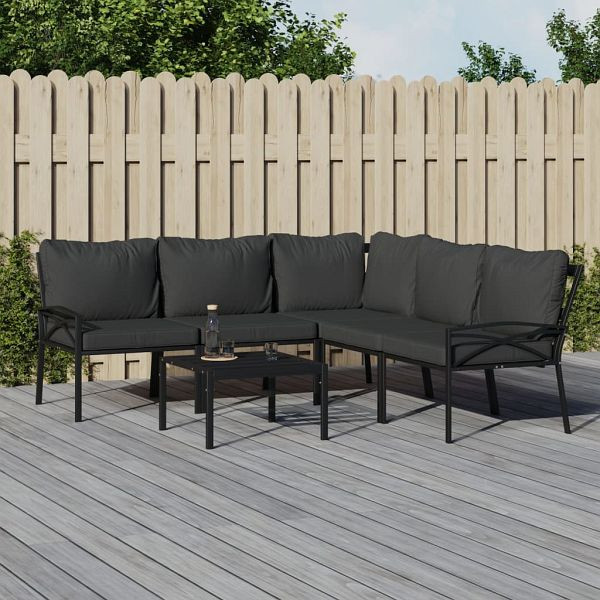 vidaXL 6-teilig Garten-Lounge-Set mit Grauen Kissen Stahl, 3187952