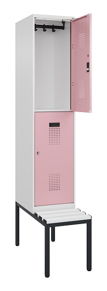 C+P Doppelstock-Spind Evolo PLUS, Bank, 2 Fächer, 2120x400x815mm, 9016/3015, Zylinderschloss, Sitzfläche Kunststoff, Sitzbank, 0493507-12 S10126