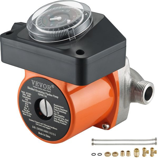 VEVOR Umwälzpumpe Heizung 100W Zirkulationspumpe 38L/min Durchfluss Heizungspumpe 0,6bar Betriebsdruck, RSXHB110V100WLAF8V2