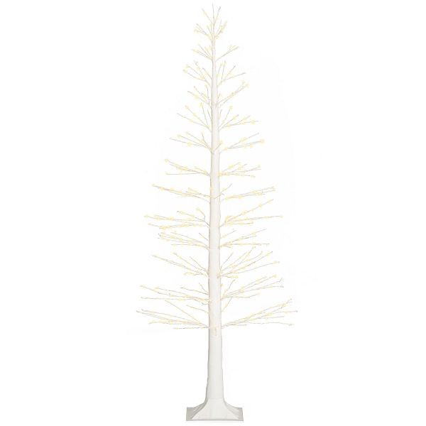HOMCOM Kunsttanne mit LED-Beleuchtung, 180 cm hoher Weihnachtsbaum, realistische Rinde, Weiß, 830-913V91WT