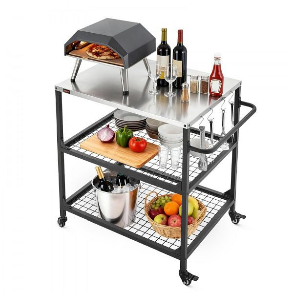 VEVOR Rollbarer Grillwagen 80x61 cm, mit Griff, 2 Gitterablagen, 4 Rädern, Servierwagen für Picknick Küche Garten, FZDKHWBCTCFZDBABF001V0