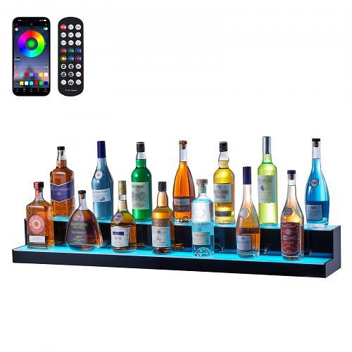 VEVOR Barregal Weinregal LED Beleuchtung Wandmontage 2-stufig 121cm Display, ZTXLEDJPZSJ2X8739V2