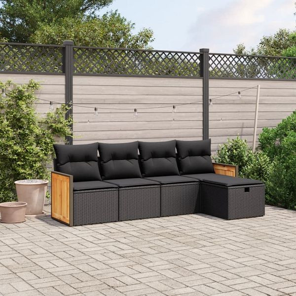 vidaXL 5-teilig Garten-Sofagarnitur mit Kissen Schwarz Poly Rattan, 3265717