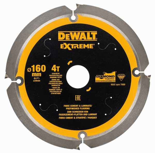 DeWalt Kreissägeblatt PCD 160/20mm 4Z, Faserzement, DT1470-QZ