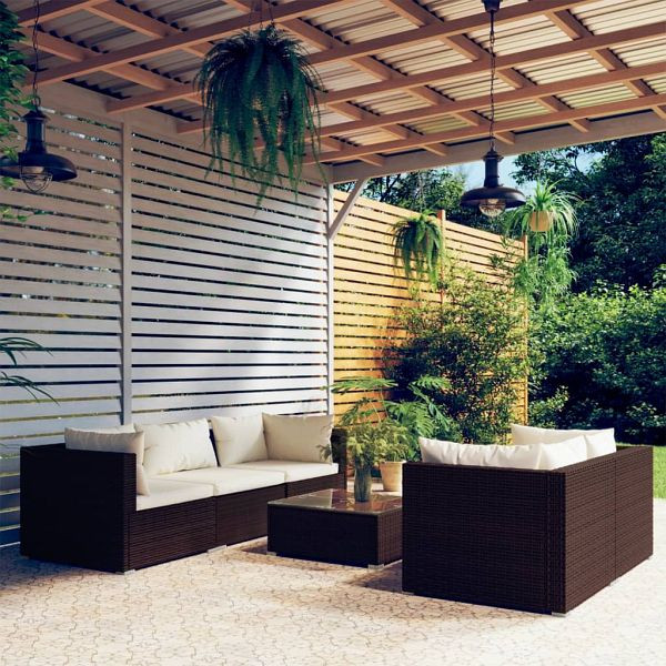 vidaXL 6-tlg. Garten-Lounge-Set mit Auflagen Poly Rattan Braun, 3101490
