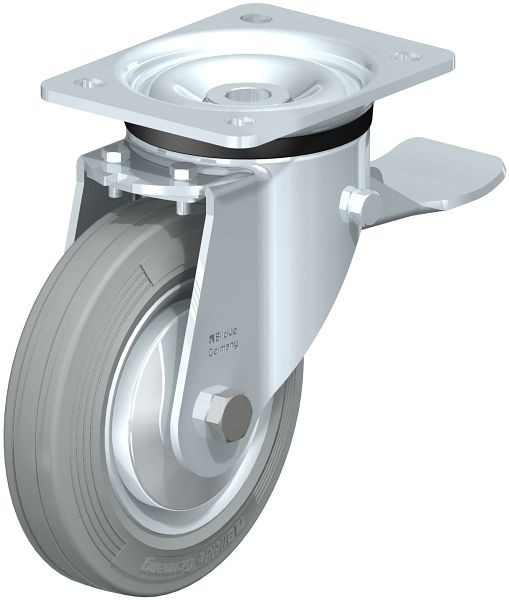 Blickle LK-RD 162R-ST-VLI-FA Stahlblech-Lenkrolle, schwere Ausführung, mit Anschraubplatte & Feststeller, Zweikomponenten-Vollgummi, Grau, 750469