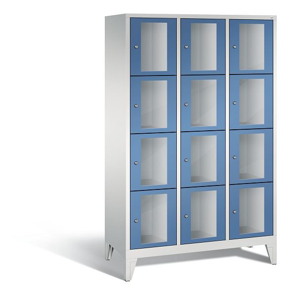 C+P Schließfachschrank Classic, 12 Fächer, H1850xB1200xT500 mm, Grau/Fernblau, 8010A324 S10030