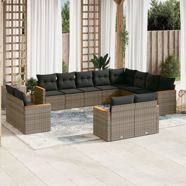 vidaXL 12-teilig Garten-Sofagarnitur mit Kissen Grau Poly Rattan, 3226515