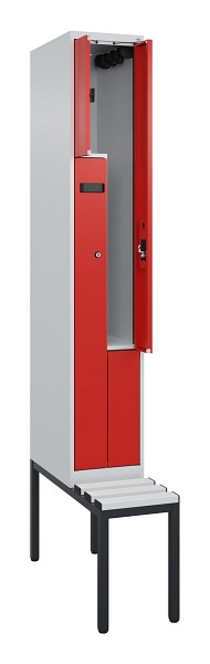 C+P Z-Spind Evolo PLUS, Bank, 2 Fächer, 2120x300x815mm, 7035/3020, Zylinderschloss, Sitzfläche Kunststoff, Sitzbank, 0490537-102 S10084