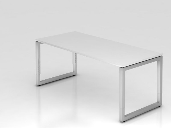 Hammerbacher Schreibtisch O-Fuß eckig 180x80cm Weiß, Rechteckform mit schwebender Tischplatte, VRS19/W/S
