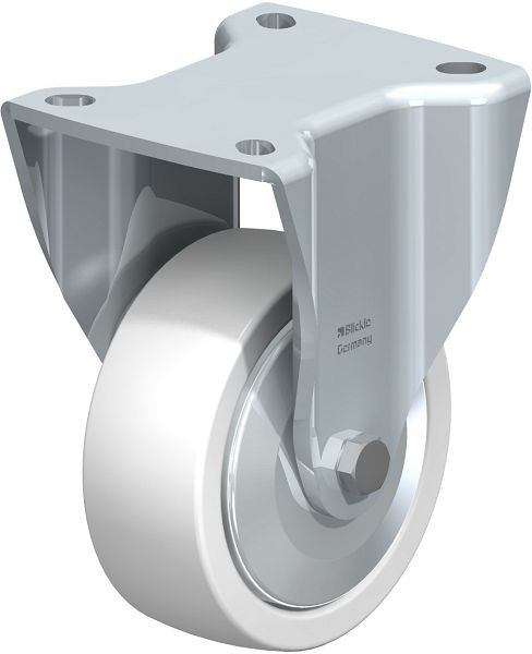 Blickle BH-SPO 100K-1-FA Stahlblech-Bockrolle, Schwerlast-Ausführung, mit Anschraubplatte, Polyamid, Weiß, 412437